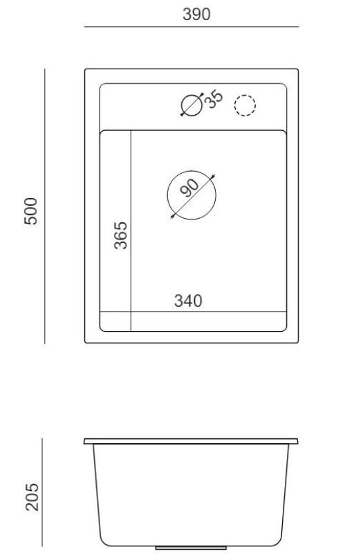 Quadri London Granite Beige Sand Sink 39x50 cm with Tap Hole for Surface Mount - 1208967845