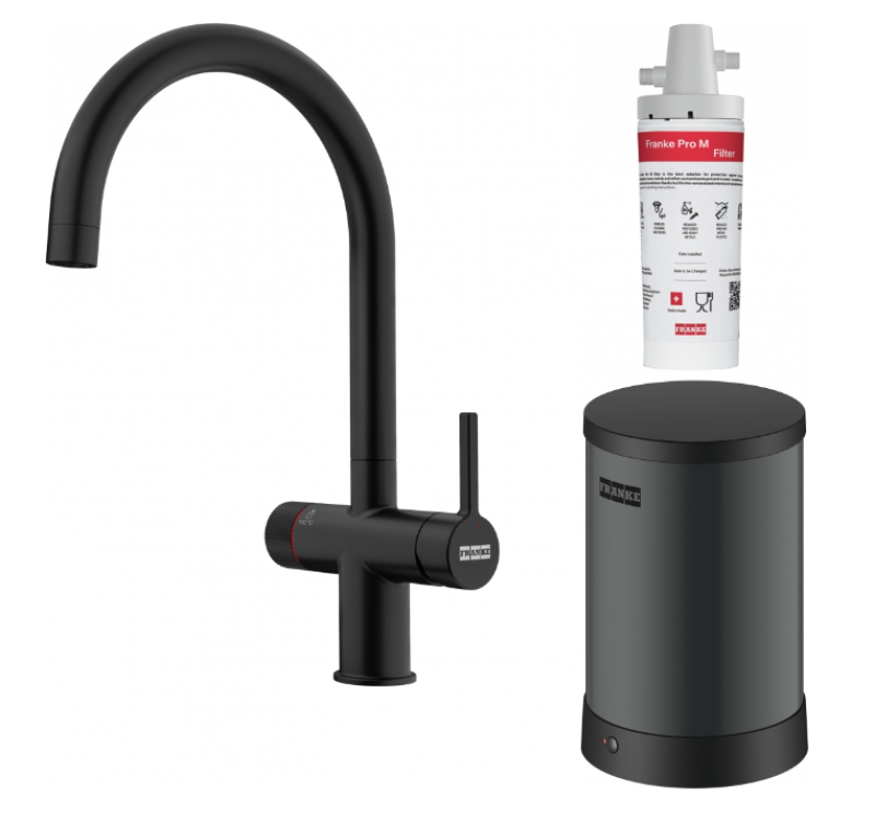 Franke Maris water hub 4L boiler 3-in-1 with Twist mechanical boiling water tap matte black 160.0705.411
