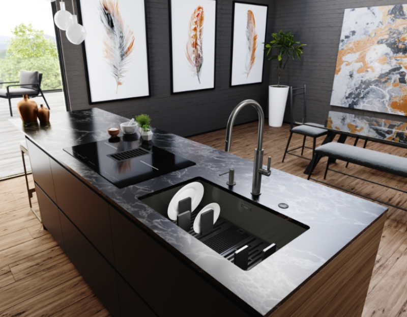 Franke Mythos Masterpiece Kitchen Faucet Anthracite with J-Spout and Pull-Out Spray Head - 115.0711.555