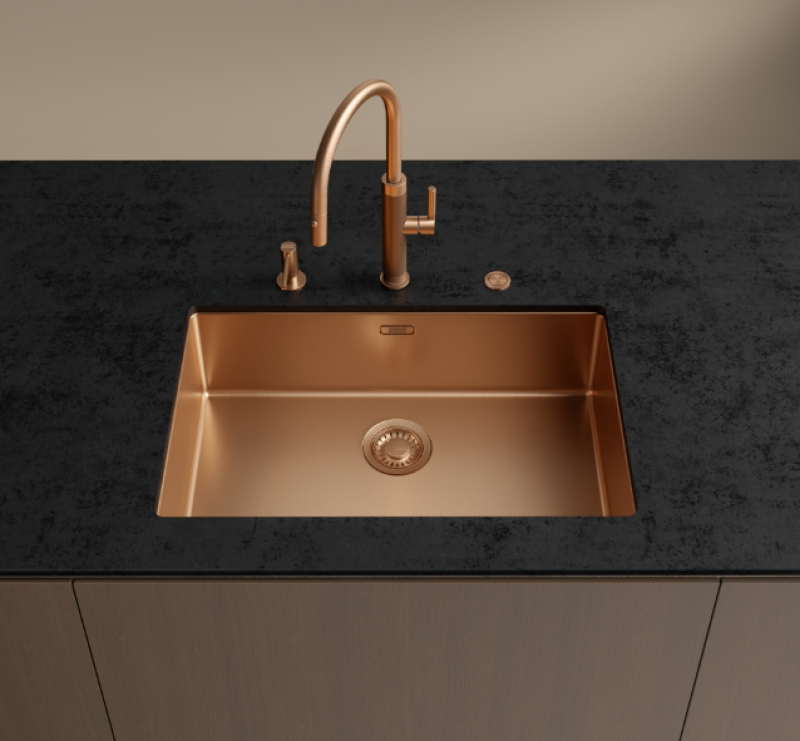 Franke Mythos Masterpiece Kitchen Faucet Copper with J-Spout and Pull-Out Spray - 115.0711.557