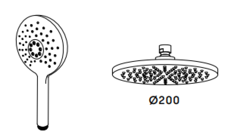 Waterevolution Flow three-way shower mixer with overhead shower and round hand shower in light gold T131NRWGE