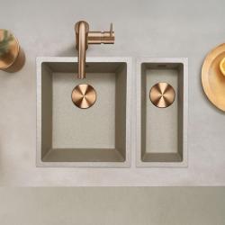 GraniteMy Universal granite beige sand small sink 17x40 cm for top-mount, undermount, and flush-mount installation with copper plug 1208968004