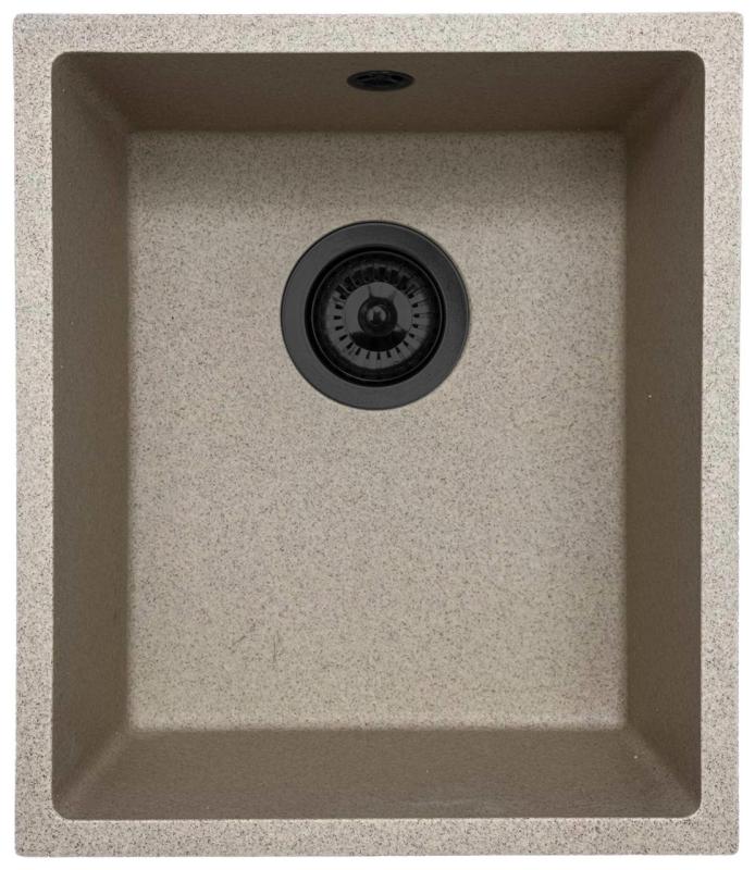 GraniteMy Universal granite beige sand sink 34x40 cm for top-mount, undermount, and flush installation with black plug 1208968010