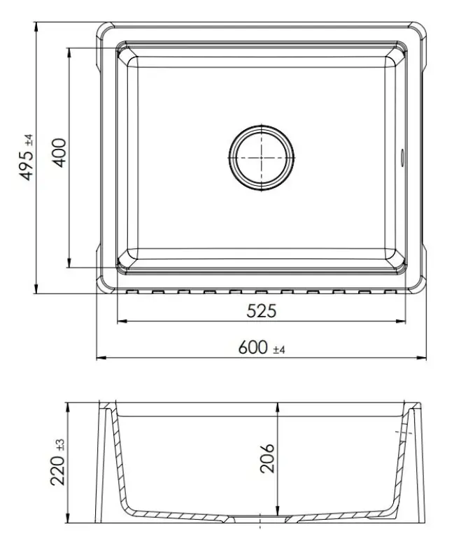 GraniteMy Tradition Country Sink - 2-Sided Granite Basin 60x48 cm White undermount with Gold plug 1208968027
