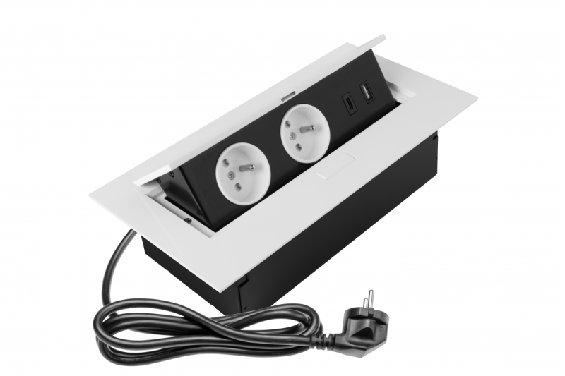 Furniture socket 2x schuko socket, USB A+C, without cable, white