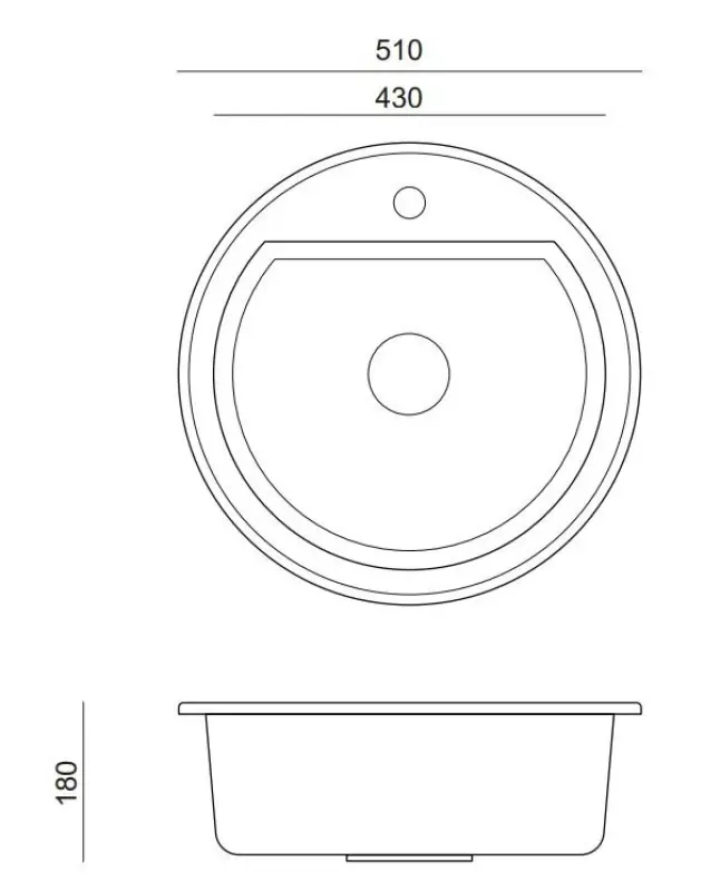 Quadri Norwich Grey Granite Round Sink 51 cm Surface Mount - 1208969496