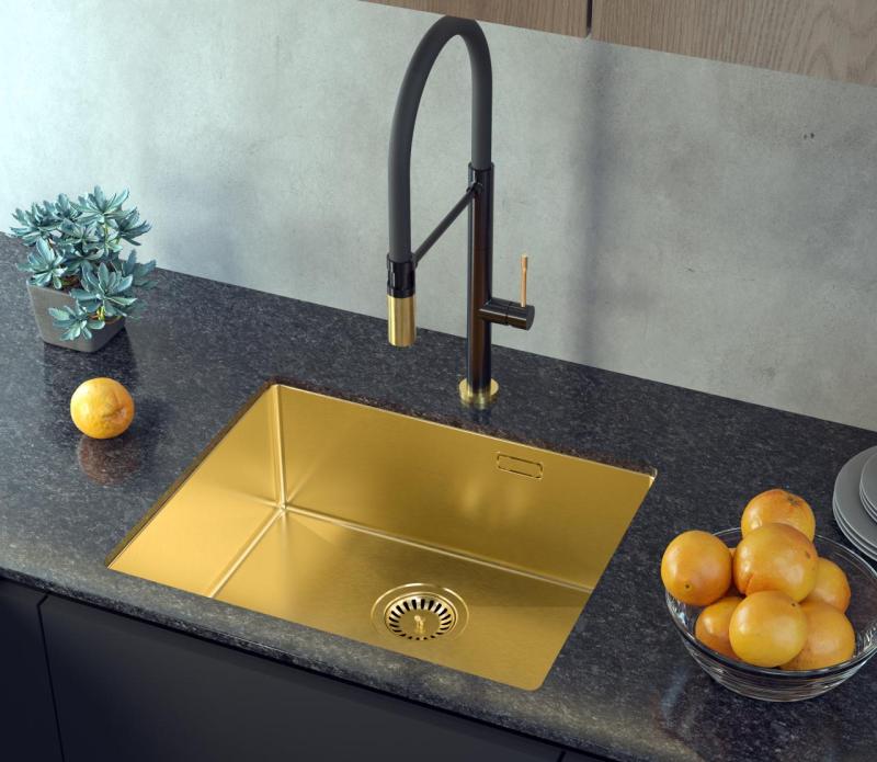Aquadesign Zara Sink Gold 54x44cm Undermount, Flush-mount, and Top-mount with Gold Plug - 1208969512