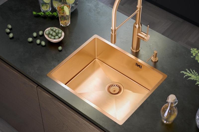 Aquadesign Zara Sink Copper 54x44cm Undermount, Flush Mount, and Top Mount with Copper Plug - 1208969513