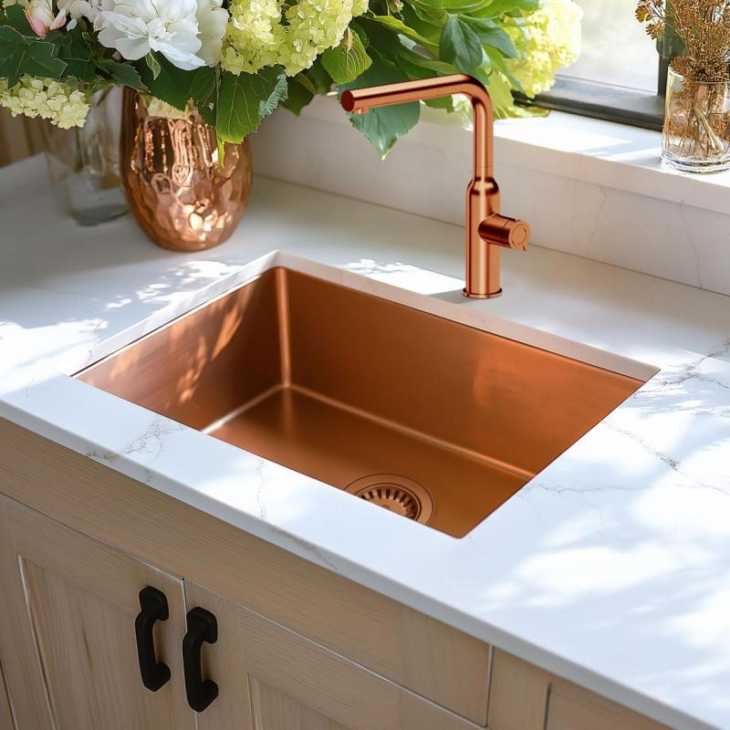Aquadesign Zara Sink Copper 54x44cm Undermount, Flush Mount, and Top Mount with Copper Plug - 1208969513