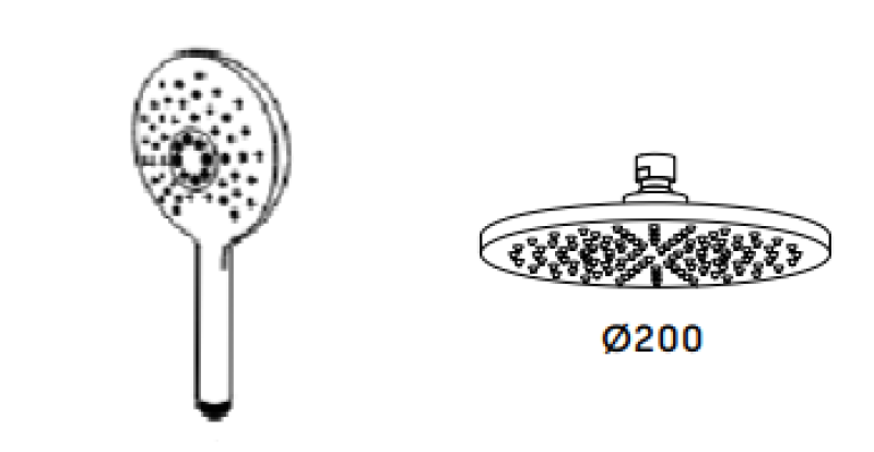 Waterevolution Flow thermostatic three-way shower mixer with overhead shower and round hand shower Brass T131TNRLE