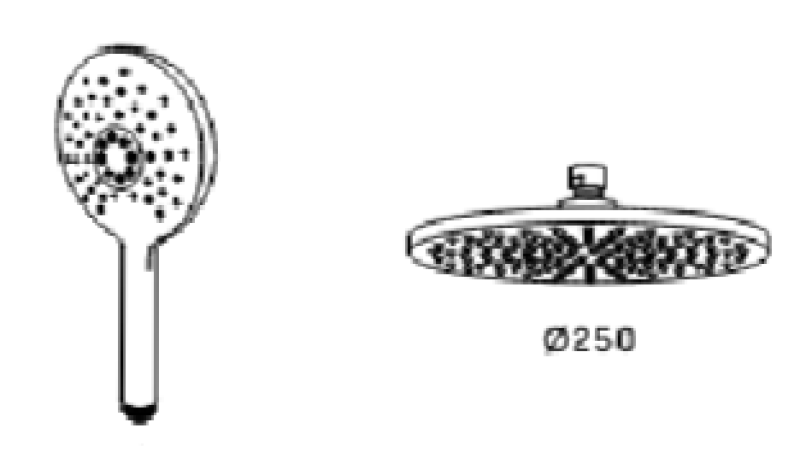 WaterEvolution Flow thermostatic three-way shower mixer with 250mm overhead shower and round hand shower black T131TNR25PR