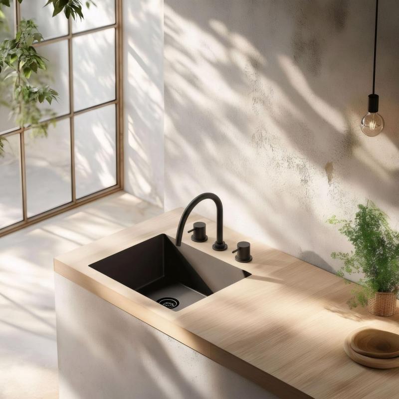 Waterevolution Flow 3-hole kitchen mixer tap with swivel spout and filtered water connection black T152UPR