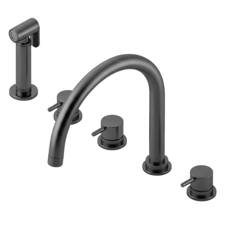 Waterevolution Flow 5-hole kitchen mixer tap with pull-out spray and filtered water connection, gun metal T154UGME