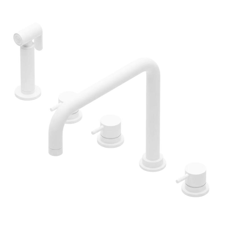 Waterevolution Flow 5-hole angled kitchen mixer tap with pull-out sprayer and filtered water connection white T154HBR