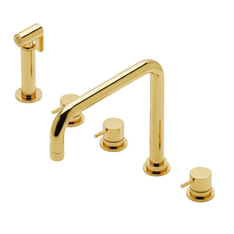 Waterevolution Flow 5-hole angled kitchen mixer tap with pull-out spray and filtered water connection brass T154HLE