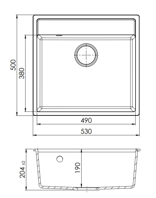 GraniteMy Bremen Granite Sink 53x50 cm Black - Surface Mount, Undermount and Flush Mount with Faucet Hole and Gun Metal Plug 1208969971