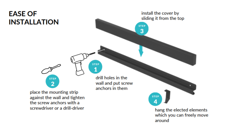 Epka Luxion Set Kitchen Rails 100 cm with Accessories Metal with Concealed Mounting Black 1208969983