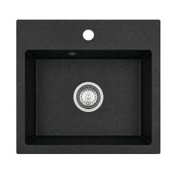 Graniteland Nera Granite Sink 45x42 cm Black Surface-mounted with Tap Hole Deck and Stainless Steel Plug 1208969985