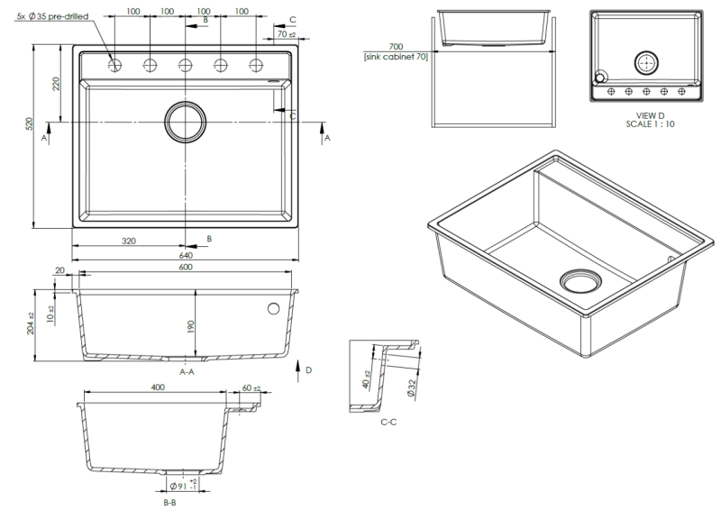 GraniteMy Bremen Granite Sink 64x52 cm Black – Top Mount, Undermount, and Flush Mount with Tap Hole Deck and Stainless Steel Plug 1208969992
