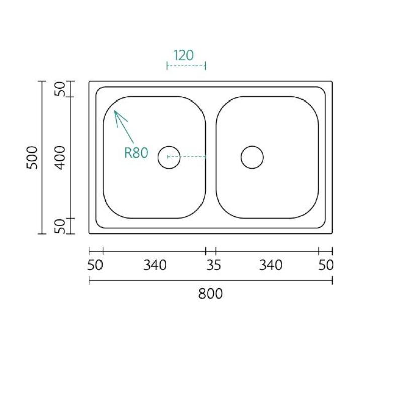 Banka Centurio 20 Stainless Steel Double Sink Top Mount 80x50cm 1208970026