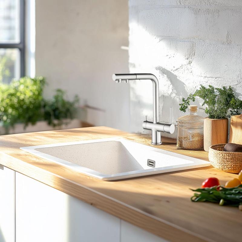 Ausmann Ellington 3-Way Kitchen Mixer Tap with Pull-Out Spout and Filtered Water – Stainless Steel - 1208970082