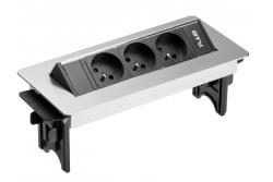 Desktop extension cord without cassette 3x socket with grounding cable 1.5m power supply with plug, inox