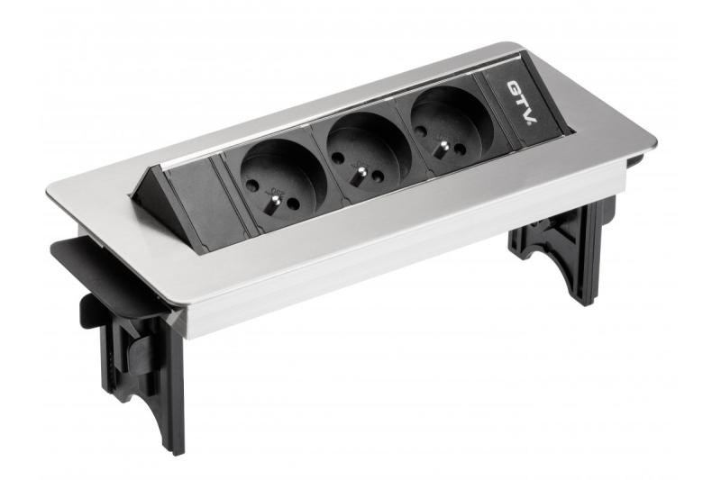 Desktop extension cord without cassette 3x socket with grounding cable 1.5m power supply with plug, inox