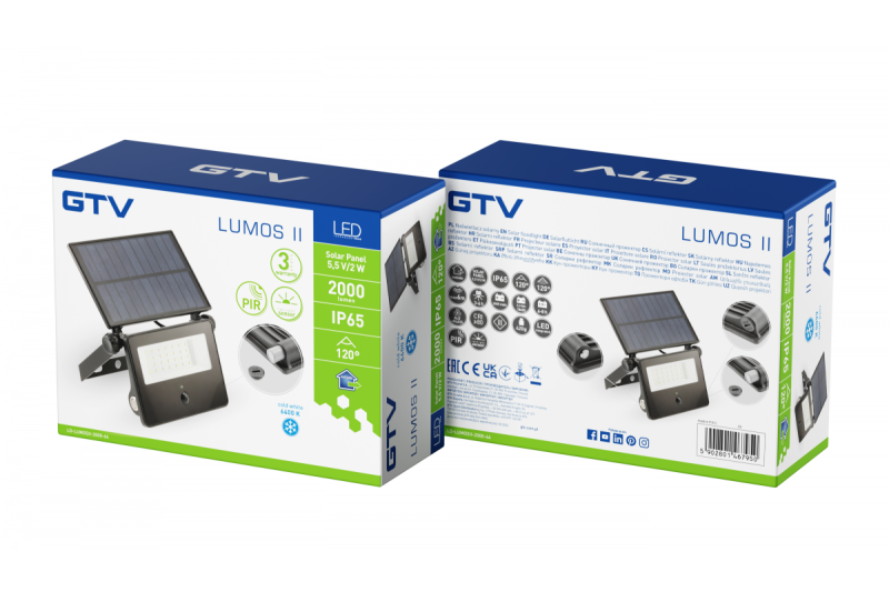 Solar floodlight LUMOS II, LED, 2000lm, 6400K, 2600mAh replaceable, IP65, black