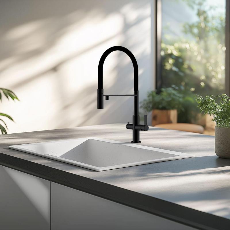 Ausmann Claridge 3-Way Kitchen Mixer Tap with Flexible Spout and Filtered Water – Anthracite – 1208970500