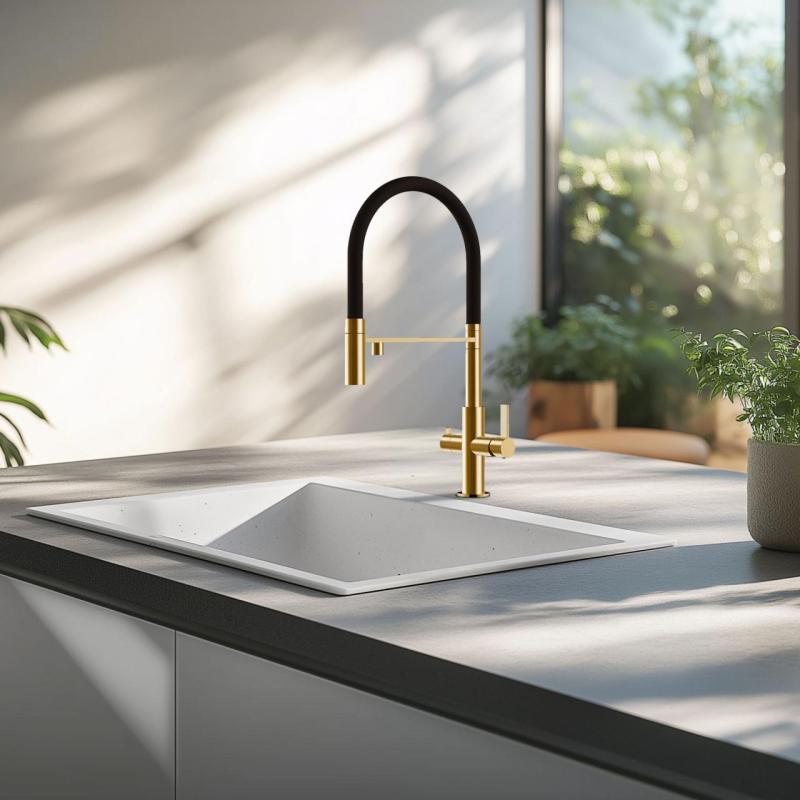 Ausmann Claridge 3-Way Kitchen Faucet with Flexible Spout and Filtered Water – Gold - 1208970504