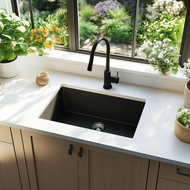 Ausmann Ceramic Ember Ceramic Mat Black Sink - Top mount and Undermount 54 x 40 cm with Stainless Steel plug 1208970511