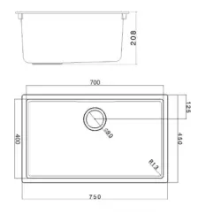 White Large Sink 70x40 cm Undermount, Topmount and Flushmount with Matte Black Plug 1208970519