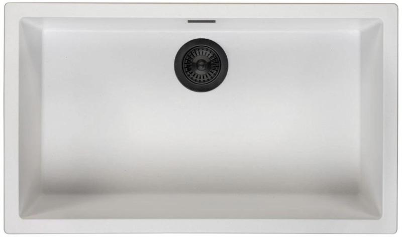 White Large Sink 70x40 cm Undermount, Topmount and Flushmount with Matte Black Plug 1208970519
