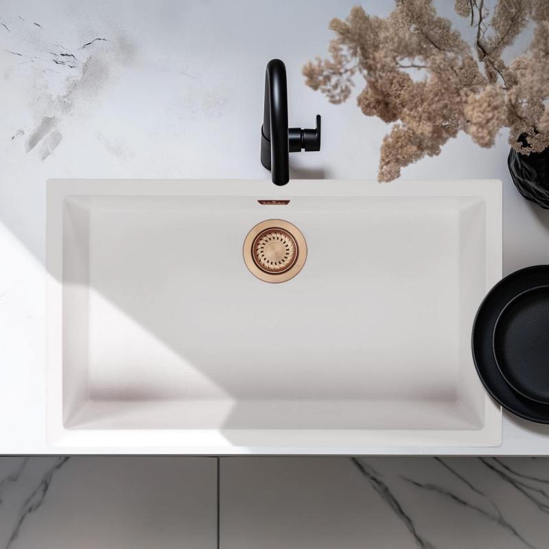 White Large Sink 70x40 cm Undermount, Topmount, and Flushmount with Copper Plug 1208970523