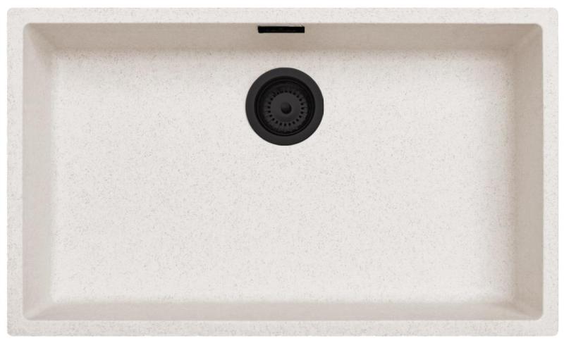 Sand White Large Sink 70x40 cm Undermount, Topmount and Flushmount with Matte Black Plug 1208970525