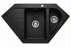 Graniteland Amiata Granite black bluestone look Corner sink surface-mounted 955x489mm with stainless steel plug 1208970620