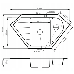 Graniteland Amiata Granite black bluestone look Corner sink surface-mounted 955x489mm with stainless steel plug 1208970620