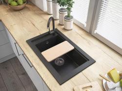 Graniteland Magra Granite Anthracite Gold Built-in Sink 686 x 427 mm with faucet hole bench and Stainless Steel Plug 1208970623