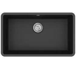 AquaGranite Modulo R19 large granite black sink 76x43 cm undermount and top mount with stainless steel plug 1208970688