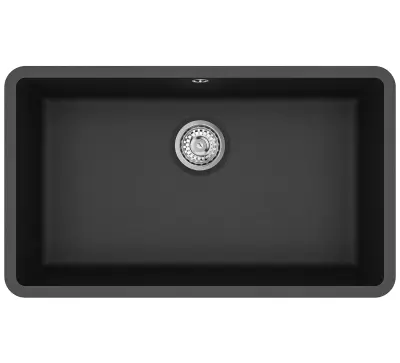 AquaGranite Modulo R19 large granite black sink 76x43 cm undermount and top mount with stainless steel plug 1208970688
