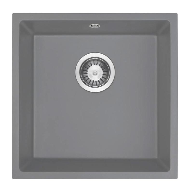 GraniteMy Universal Granite Gray Sink 40x40 cm Top Mount, Under Mount and Flush Mount with Stainless Steel Plug 1208970743