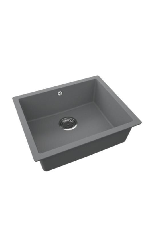 GraniteMy Universal Granite Gray, dark Sink 50x40 cm Surface mount, Undermount and Flush mount with Stainless Steel Plug 1208970744