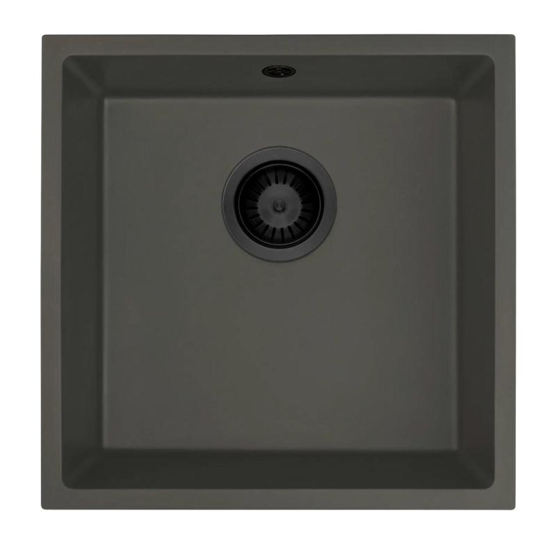 GraniteMy Universal Granite Grey, dark Sink 40x40 cm Top Mount, Undermount and Flush Mount with Black Plug 1208970747
