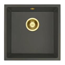 GraniteMy Universal Granite Grey, dark Sink 40x40 cm Top mount, Undermount and Flush mount with Golden Plug 1208970748