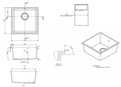 GraniteMy Universal Granite Gray Sink 40x40 cm Surface Mount, Undermount and Flush Mount with Black Plug 1208970751