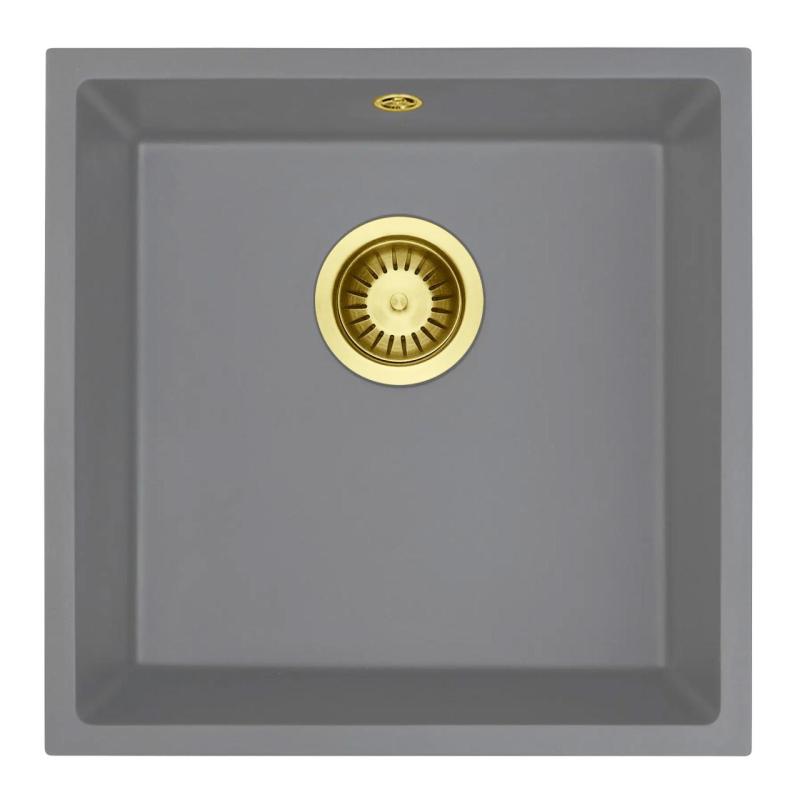 GraniteMy Universal Granite Grey Sink 40x40 cm Top Mount, Undermount and Flush Mount with Gold Plug 1208970752
