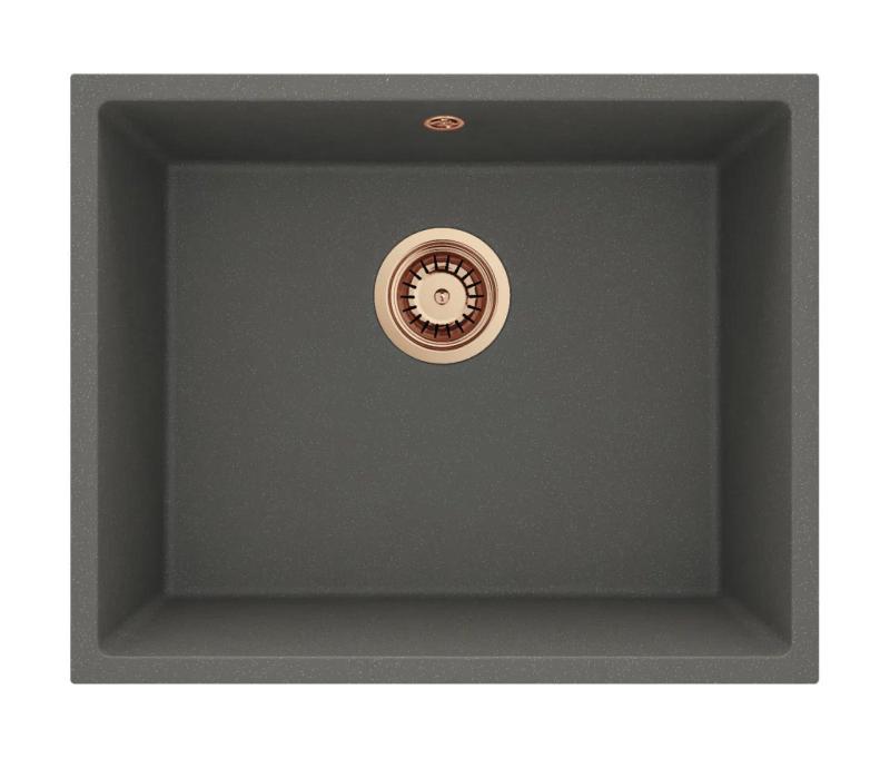 GraniteMy Universal Granite Gray, dark Sink 50x40 cm Top mount, Undermount and Flush mount with Copper Plug 1208970757