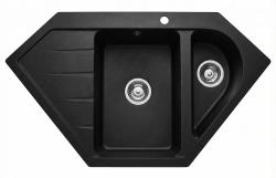 Graniteland Amiata Granite Black Corner Sink, surface-mounted, 955x489mm, with stainless steel plug 1208971120
