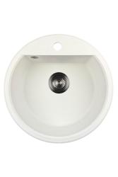 GraniteMy Bremen round granite sink 43 cm white top mount and undermount with faucet hole bench with gun metal plug 1208971220