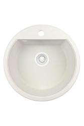 GraniteMy Bremen round granite sink 43 cm white top-mount and under-mount with faucet hole bench with white plug 1208971221